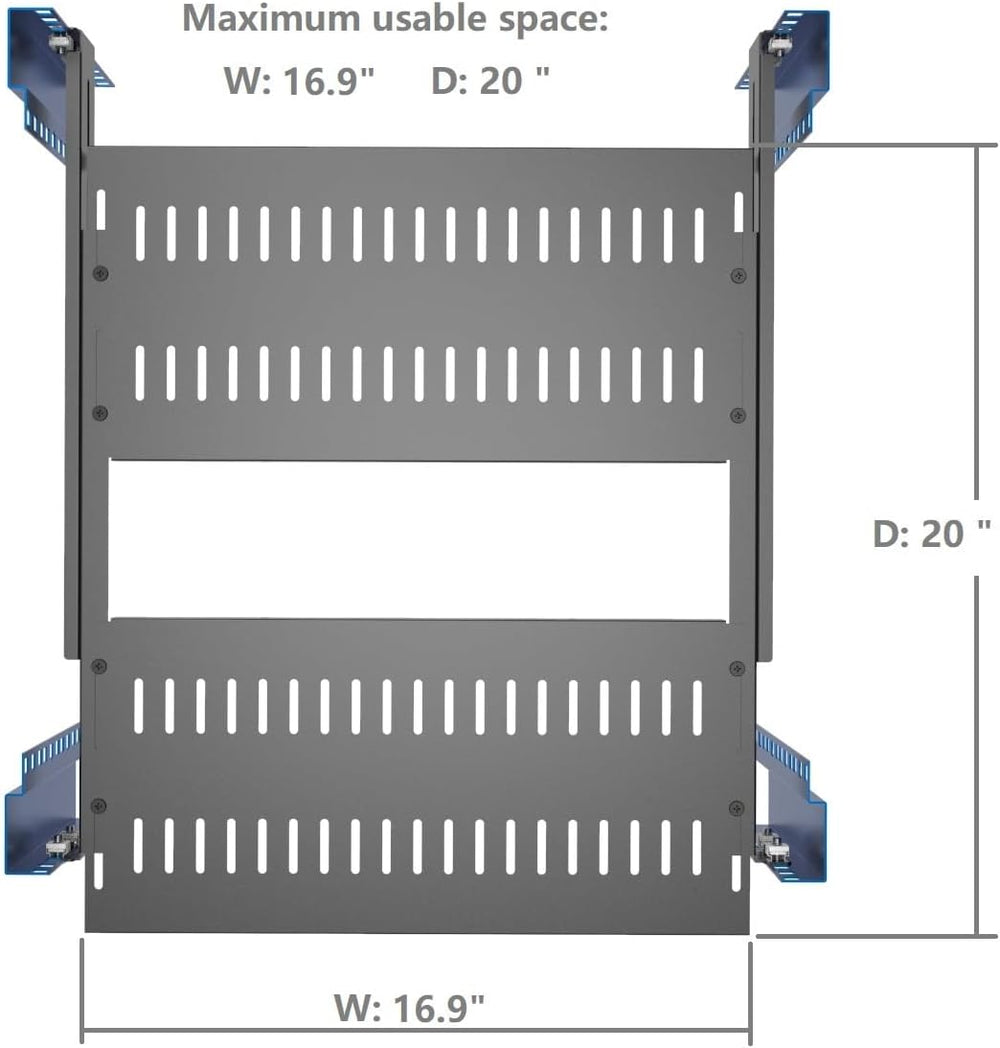 1U Vented 4-Post Adjustable Server Shelf -Mounting 16.5-29" D