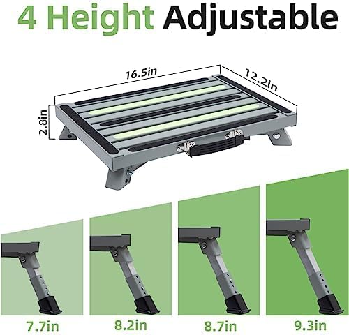 Iron RV Step Stool, 4-Level Adjustable Folding Platform, Gray