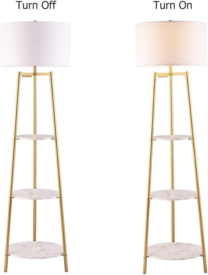ROSEN GARDEN Floor Lamp, Standing Reading Light with Faux Marble Shelves and ...