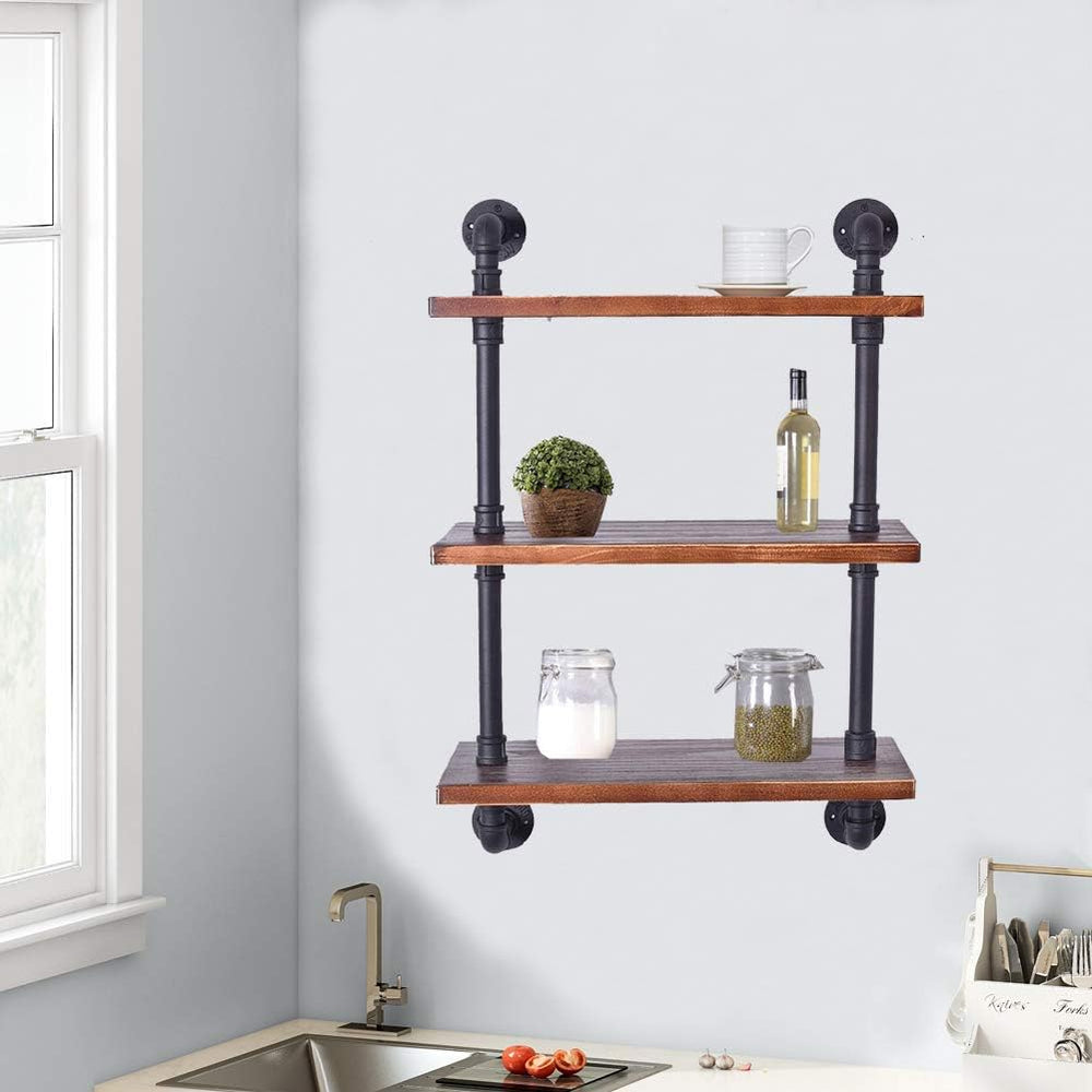 Industrial Pipe Shelving Bookshelf Rustic Modern Wood Ladder Storage Shelf 3 ...