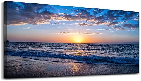 hyidecorart Wall Art Moon Sea blue Ocean Landscape Paintings Bedroom Canvas A...