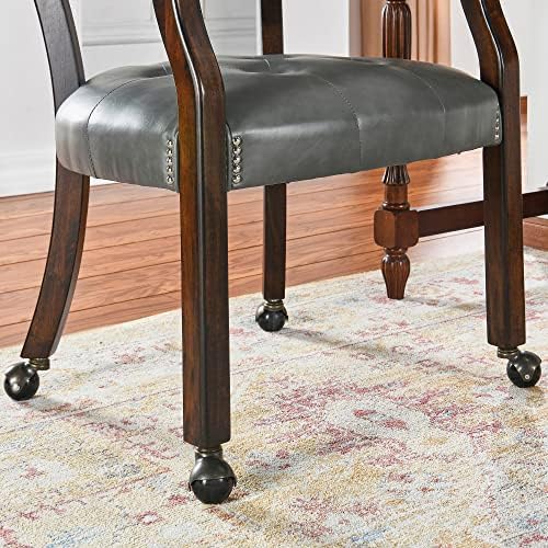 Set of 4 Dining PU ArmChairs with Casters, Charcoal Gray, No Table