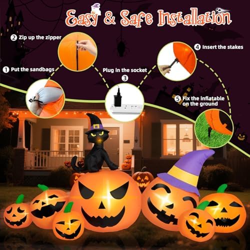 8FT Long Halloween Inflatables Pumpkin Outdoor Decorations, 7 Blow Up Pumpkin...