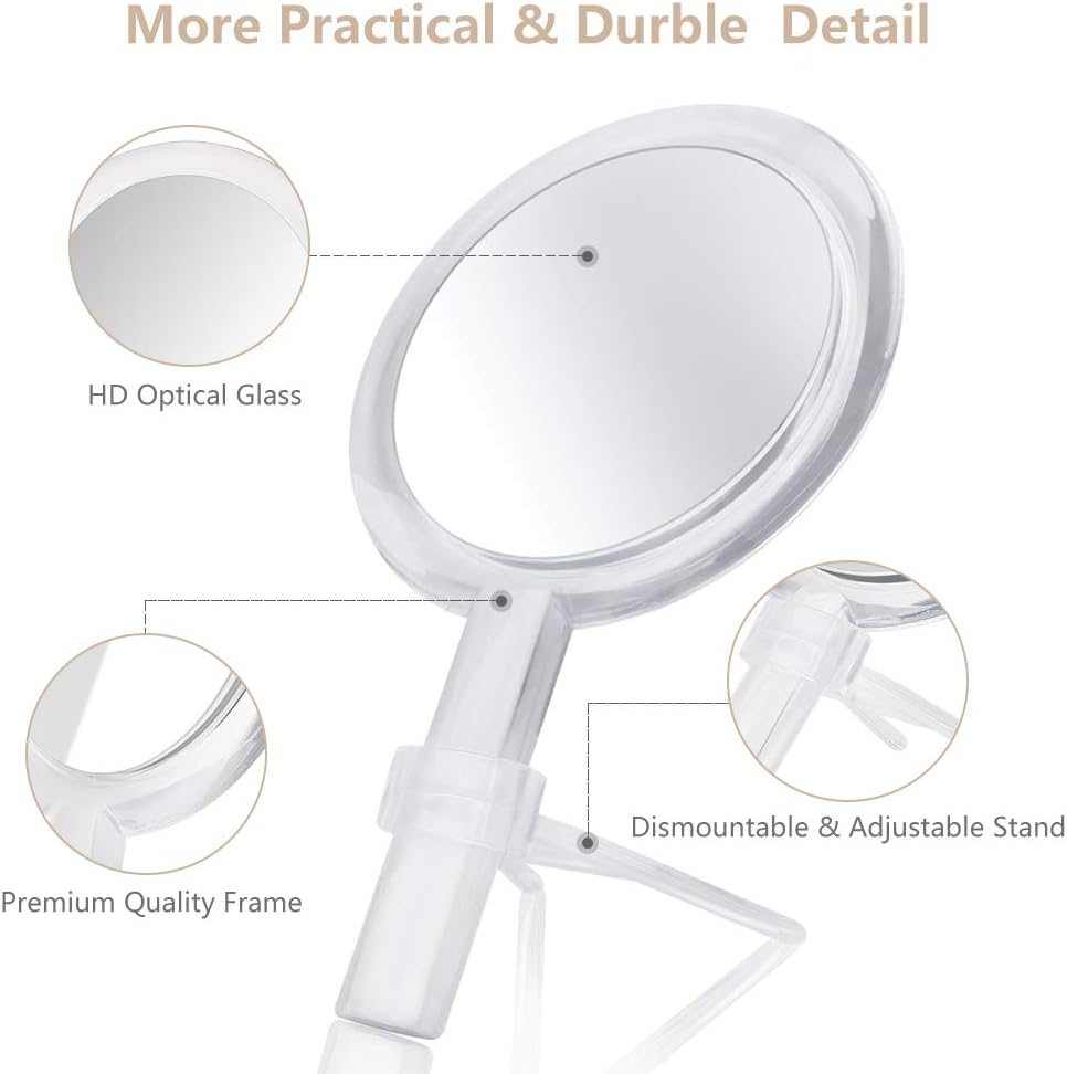1X & 10X Magnifying Double Side Hand Makeup Mirror with Stand, Handheld V...