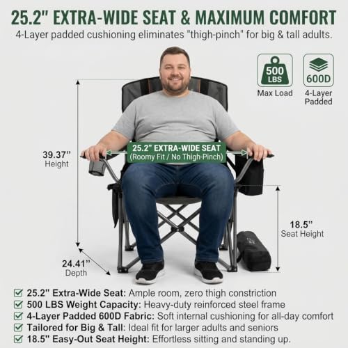 FAIR WIND Fully Padded Oversized Camping Chair Heavy Duty for Adults