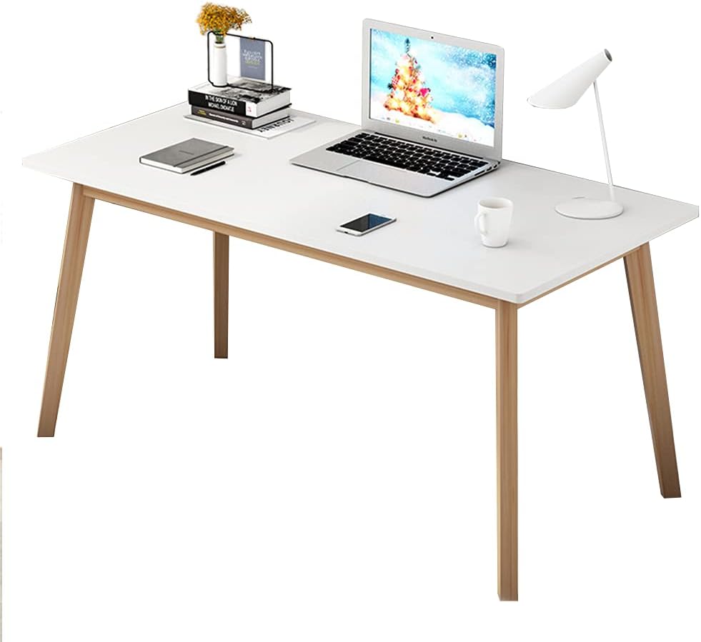 IOTXY Simple Wooden Writing Desk - 55" W PC Laptop Computer Table, White