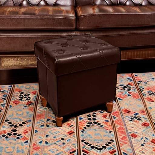 CAROLMADE Folding Storage Ottoman Cube PU Leather Footstool with Wood Legs Ot...
