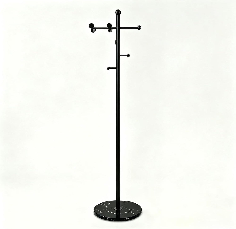 Modern Freestanding Coat Rack, with Marble Base and 8 Hooks