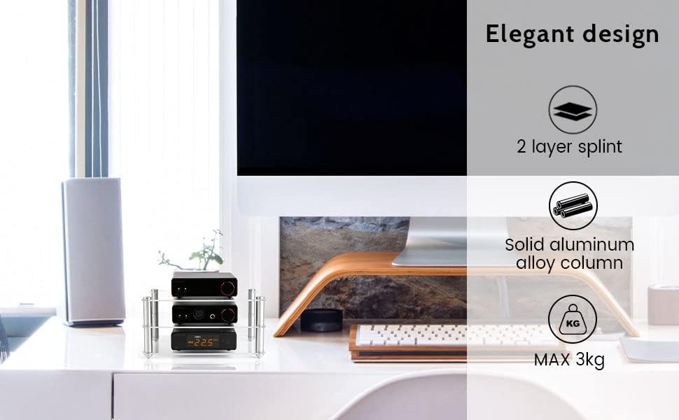 KGUSS Mini Audio Component Rack Acrylic 2-Layer Aluminium Holders Small Deskt...