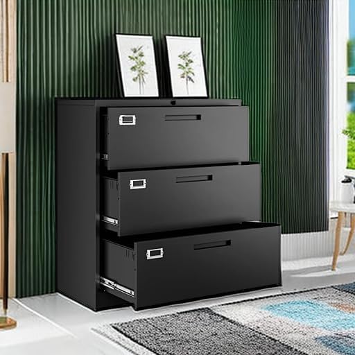 Letaya Lateral 3 Drawer File Cabinets with Lock, Metal Filing Storage Vertica...