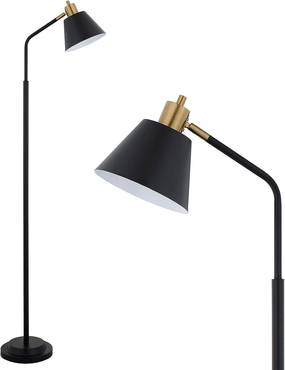 Upgraded Double-Base Black Floor Lamp, Adjustable Lamp Head-65.3"
