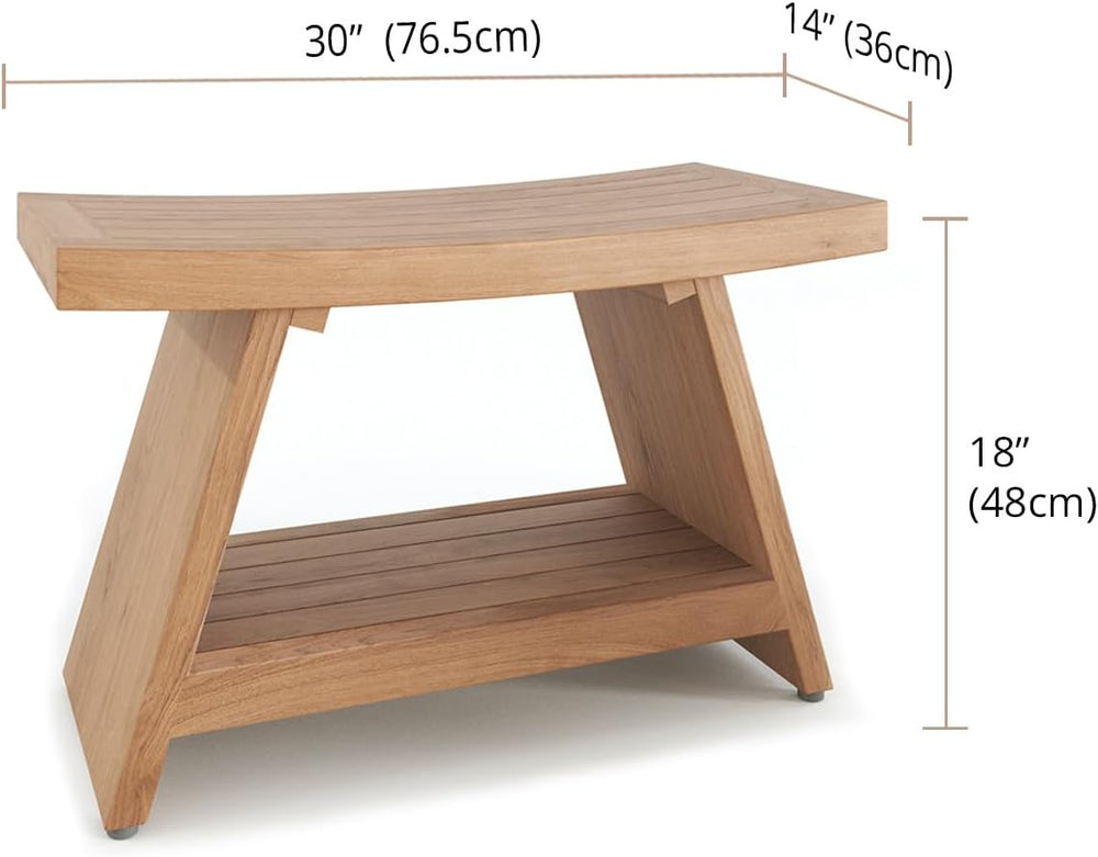 Patented 30" Asia Teak Shower Bench with Shelf