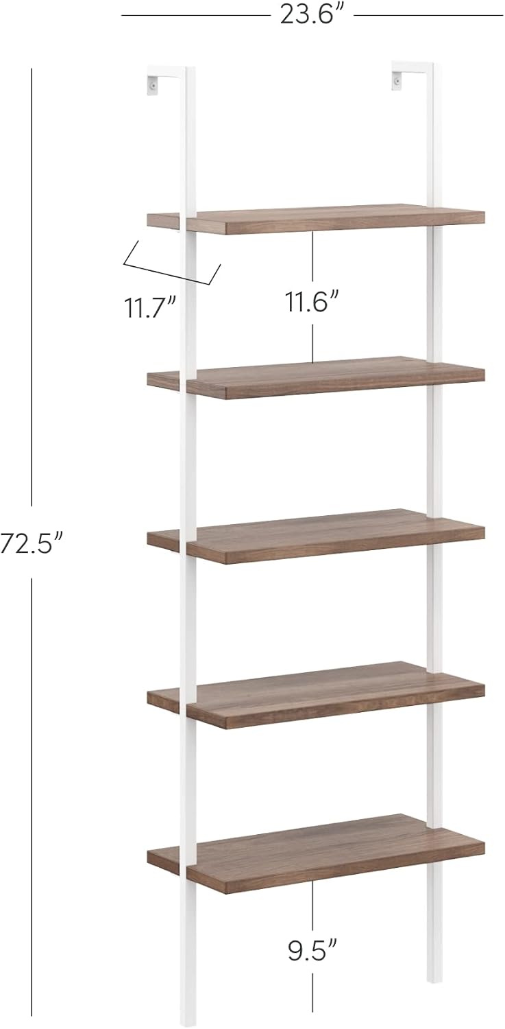Nathan James Theo 5-Shelf Wood Modern Bookcase, Open Wall Mount Ladder Booksh...