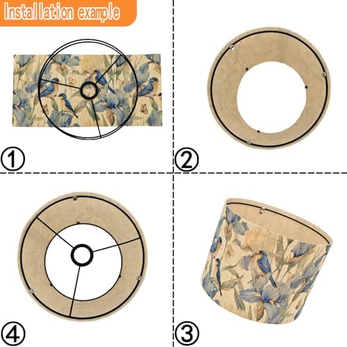Rustic lamp shade Floral Bird Butterfly Pattern bamboo material11.8x9Inch