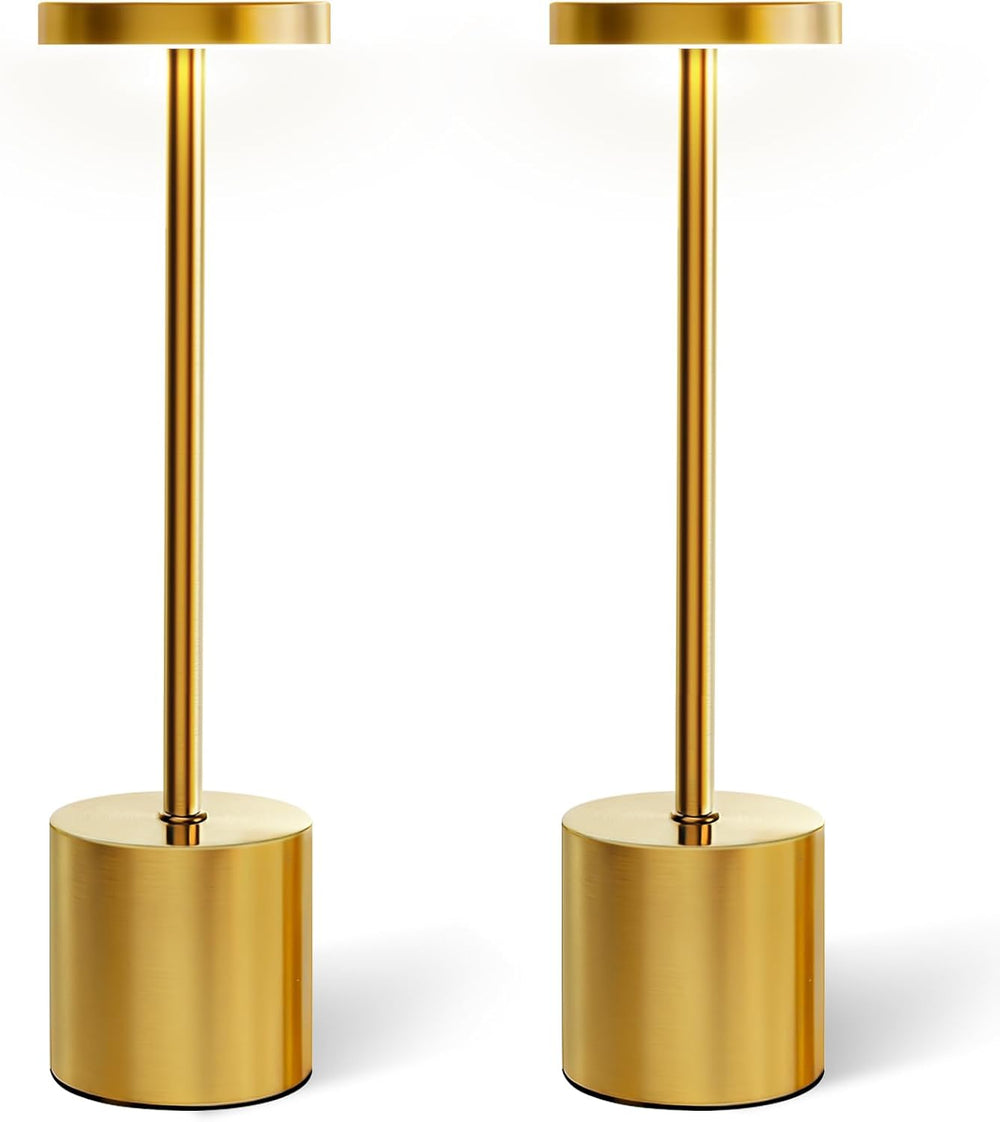 AUDLES Gold Cordless Table Lamps Set of 2, Brass Rechargeable Lamp, Battery O...