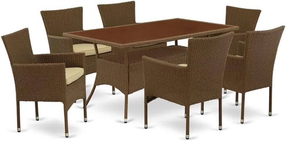 East West Furniture OSBK7-02A 7 Piece Outdoor Wicker Patio Furniture Sets Con...