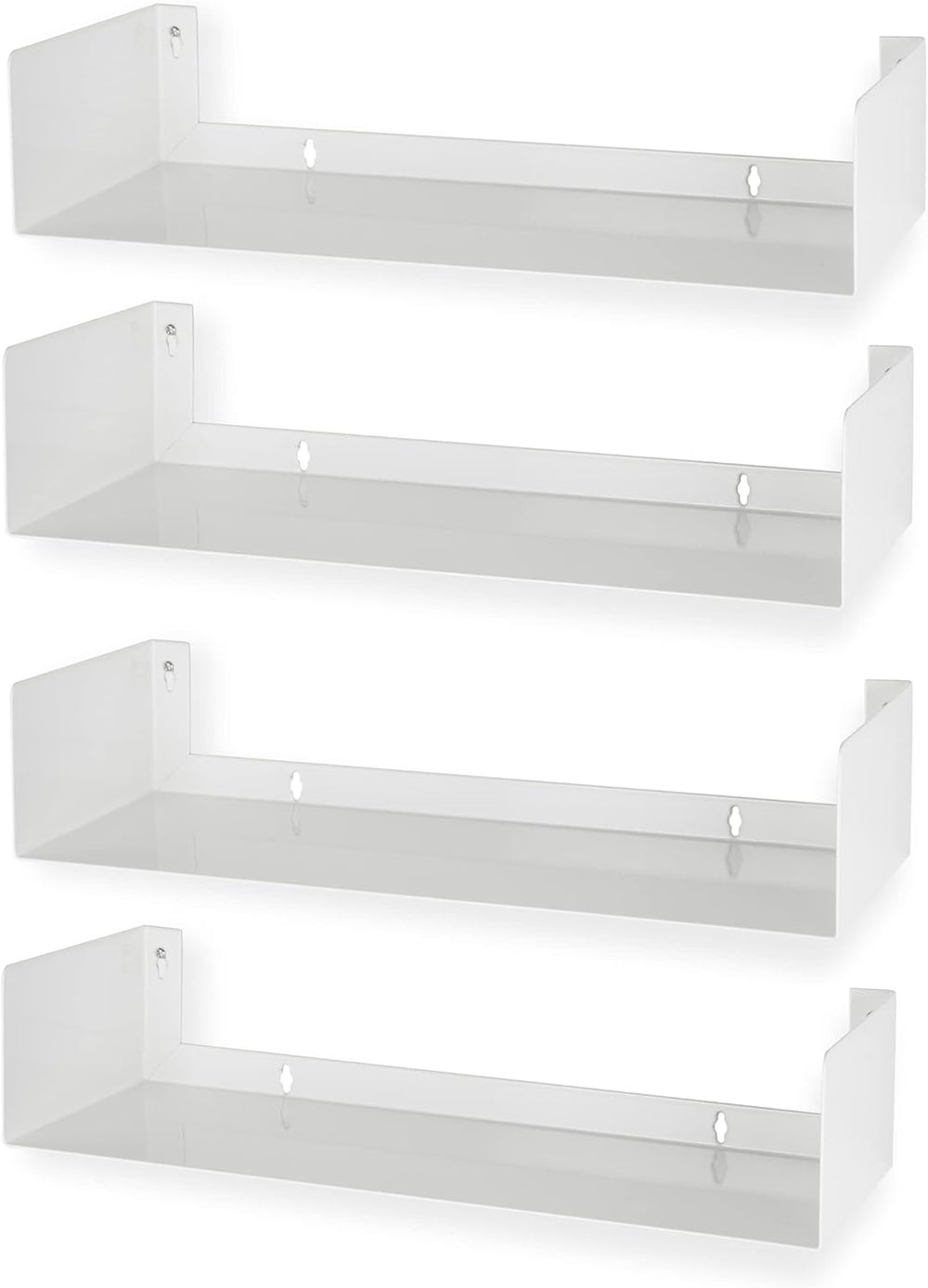 Wallniture Bali White Bookshelf and CD DVD Storage Shelf Set of 4, Metal Floa...