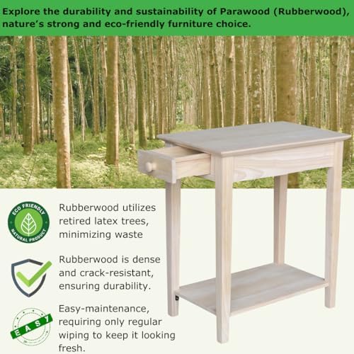IC International Concepts, Narrow End Table, Solid Real Wood, Sturdy Parawood...