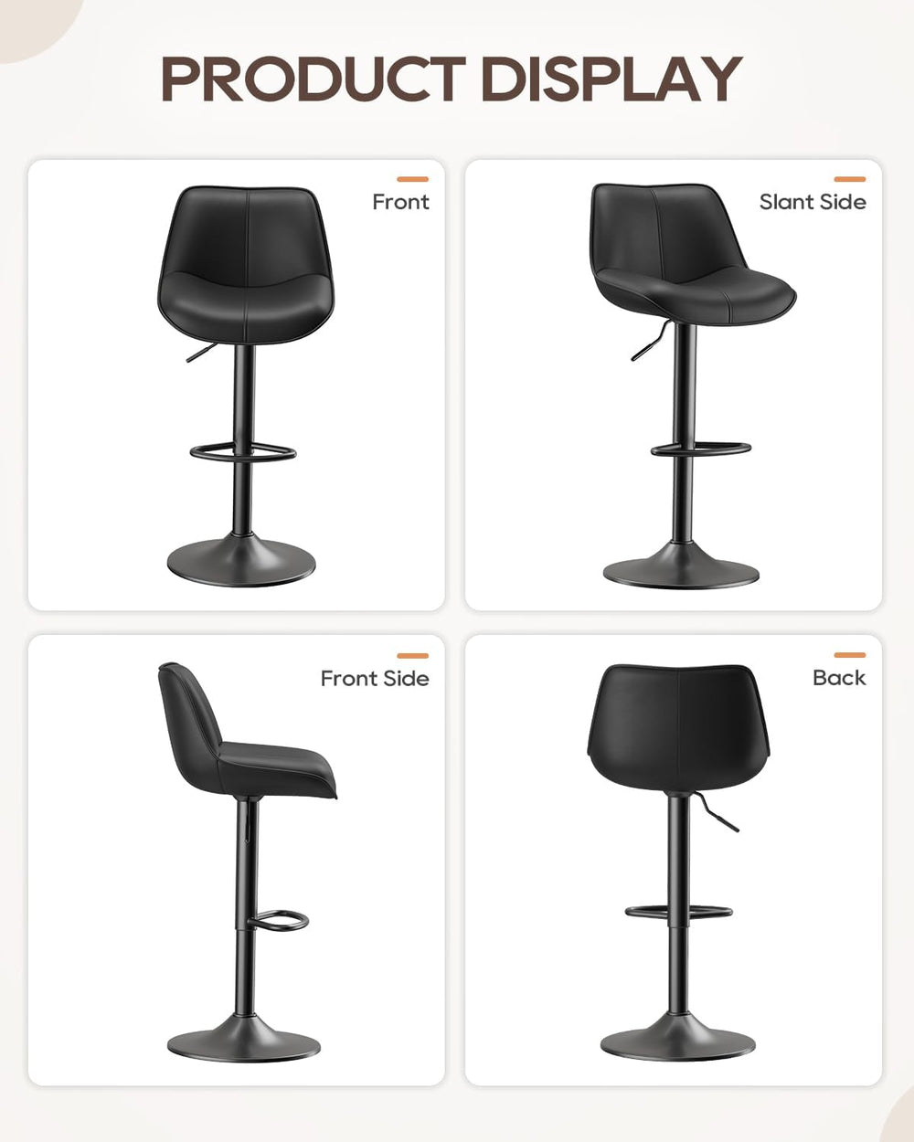 Bar Stools Set of 4, Adjustable Swivel Faux Leather Barstools 26-34inch with ...