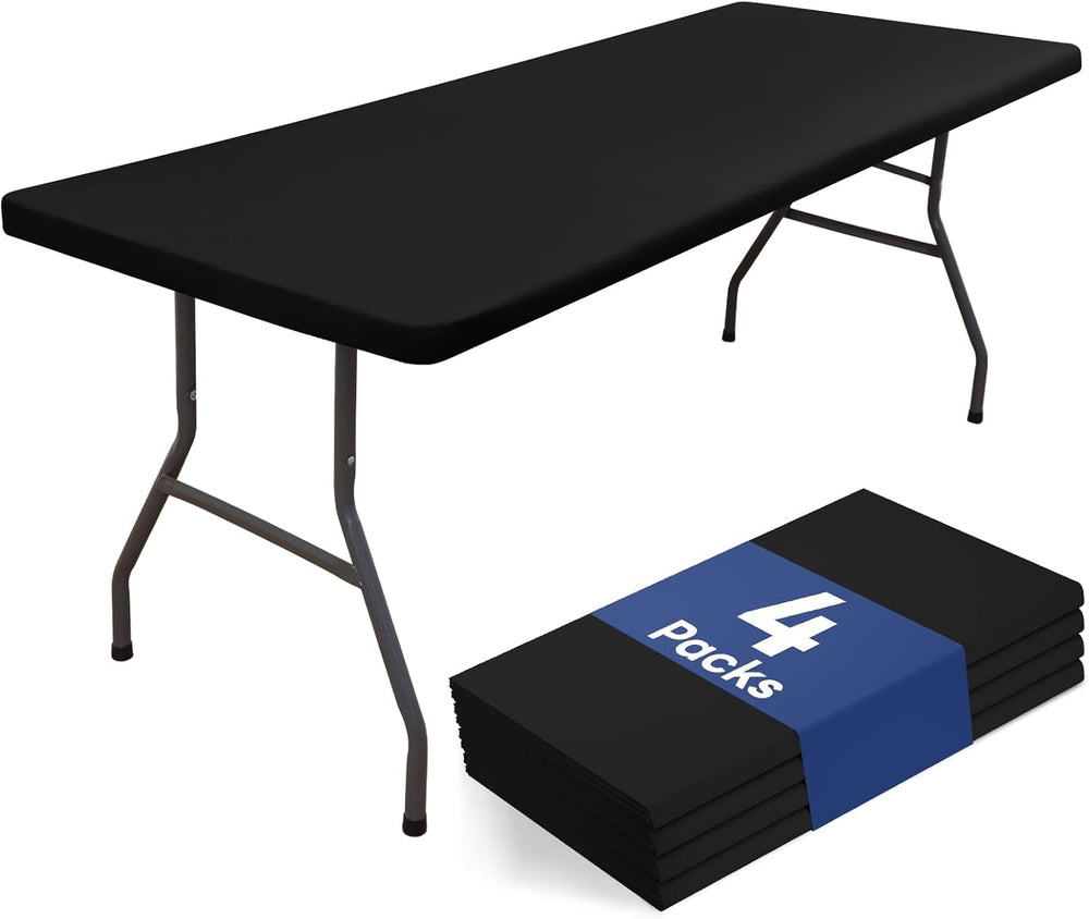 homing 4 Packs 6 Foot Rectangle Black Elastic Fitted Table Cloth