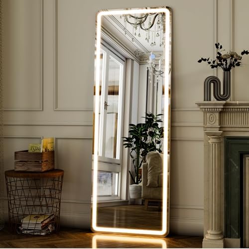 GLSLAND 56" x 20" Full Length Mirror, LED Lighted Floor Standing Mi...
