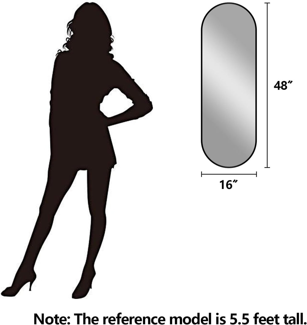 Oval Full Length Mirror, 48"×16" Wall-Mounted Mirror with Metal Fra...