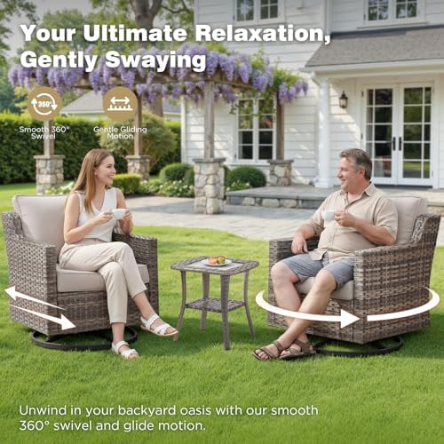 Belord Patio Wicker Swivel Rocker Patio Chairs, Outdoor Rattan Chairs for Dec...