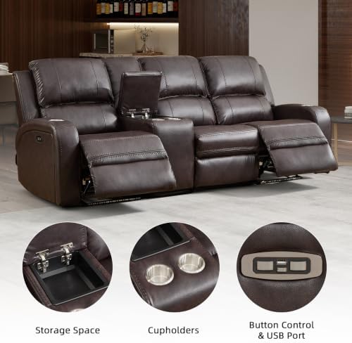 EBELLO Faux Leather Power Recliner Sofa Set, 2 Piece Electric Reclining Couch...