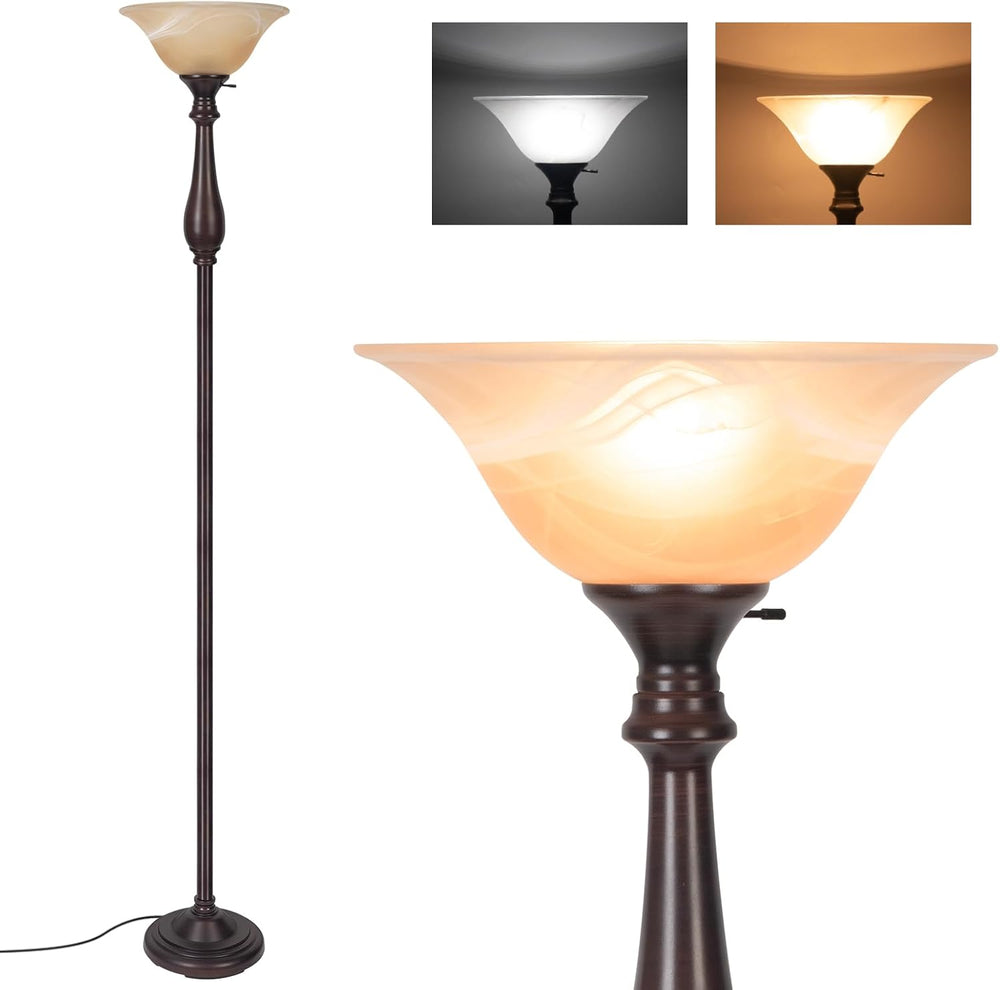 HonoDing Torchiere Floor Lamp for Living Room, Standing Lamp with Glass Shade...