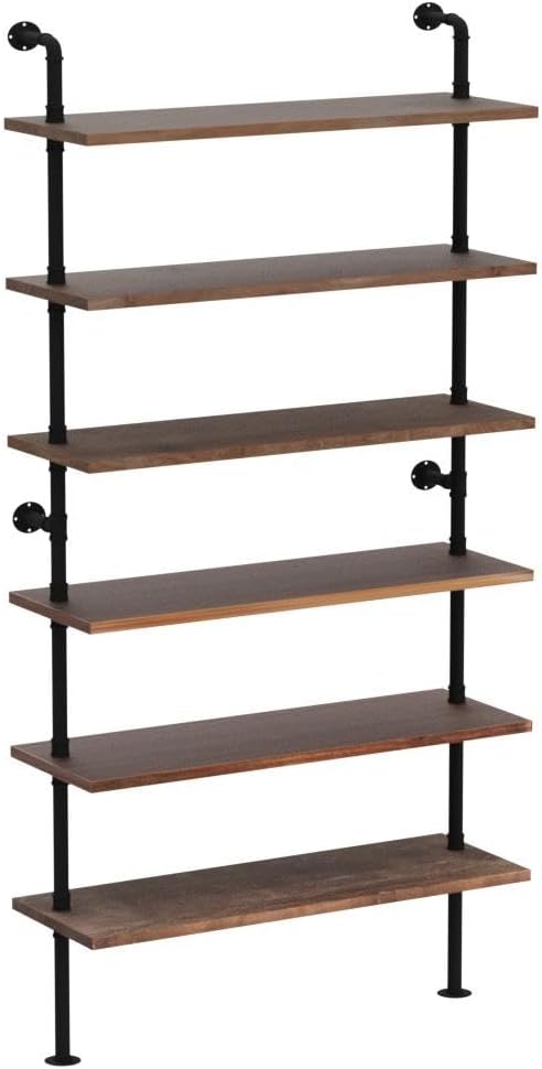 Industrial Pipe Bookshelf, Wall Mounted Shelf, 36 Inch, Weathered Brown