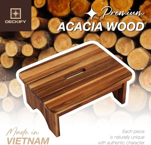 Acacia Wood Step Stool for Adults, Non-Slip, Golden Teak, 6.5 Inch