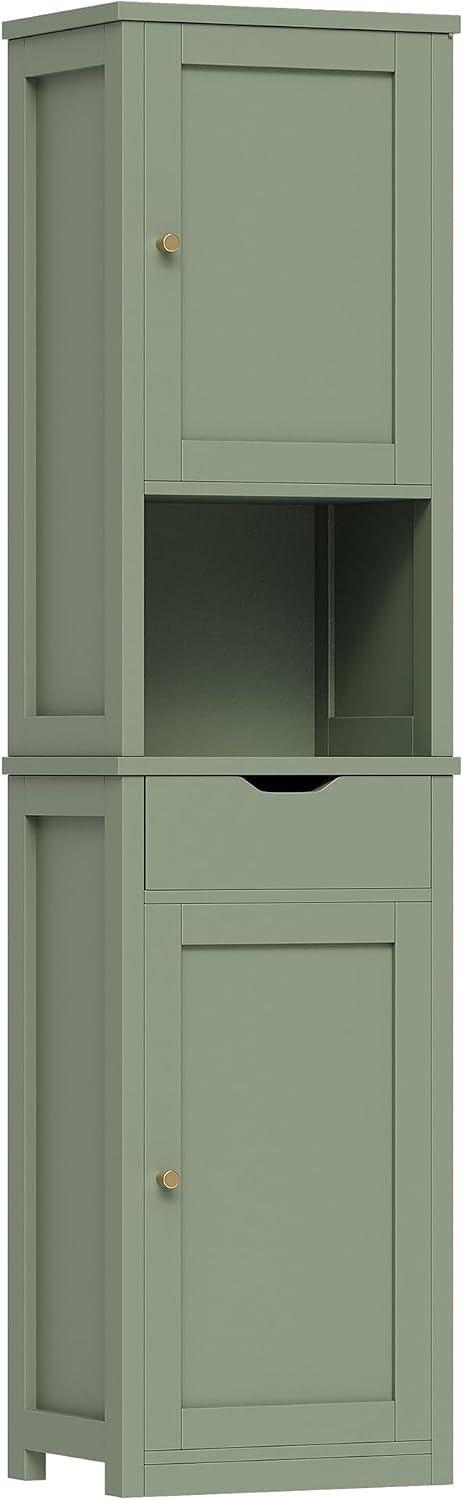 Shintenchi Tall Bathroom Storage Cabinet, Narrow Slim Cabinet, Green