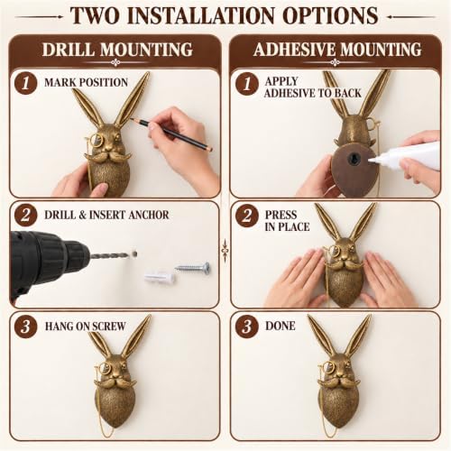 UITWMKTG Gold Rabbit Head Wall Decor - Modern Animal Wall Sculpture, Bunny Wa...