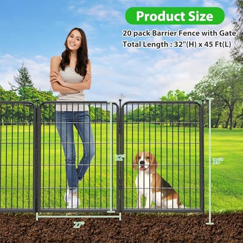 Decorative Black Metal Fencing Garden Fence with Gate, 46ft(L) 32in(H) 20 Fen...