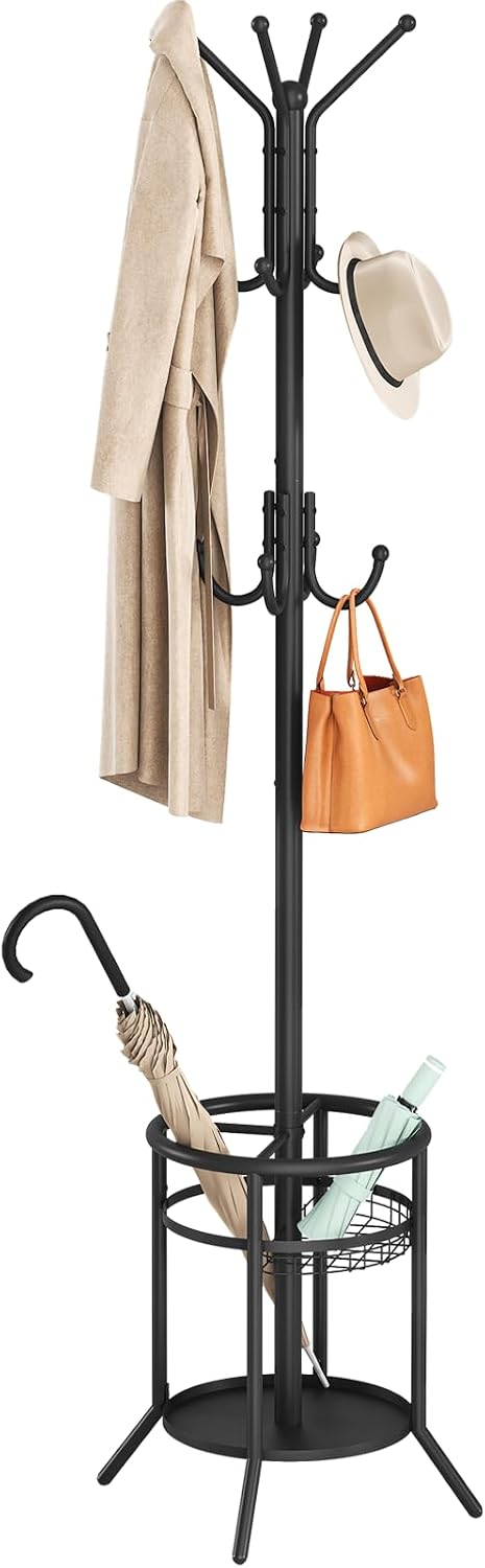 ELYKEN Coat Rack Freestanding, Metal Coat Rack with Umbrella Holder