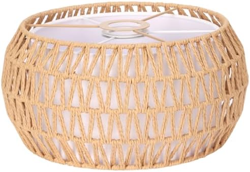Boho Rattan Lamp Shade, 12.2" Top x 12.2" Bottom x 6.06" High,...