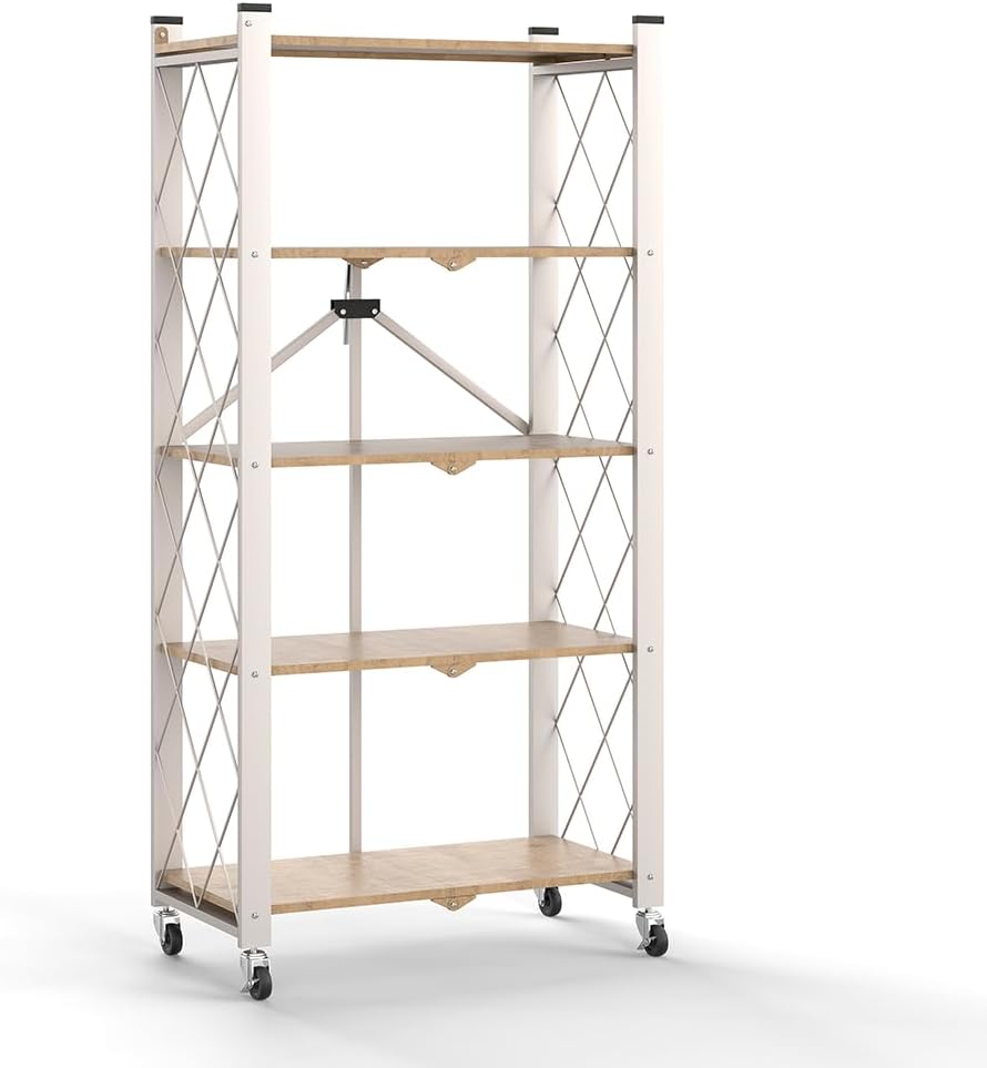 Hershii 5-Tier Foldable Storage Shelves with Wheels Heavy Duty Metal Shelf