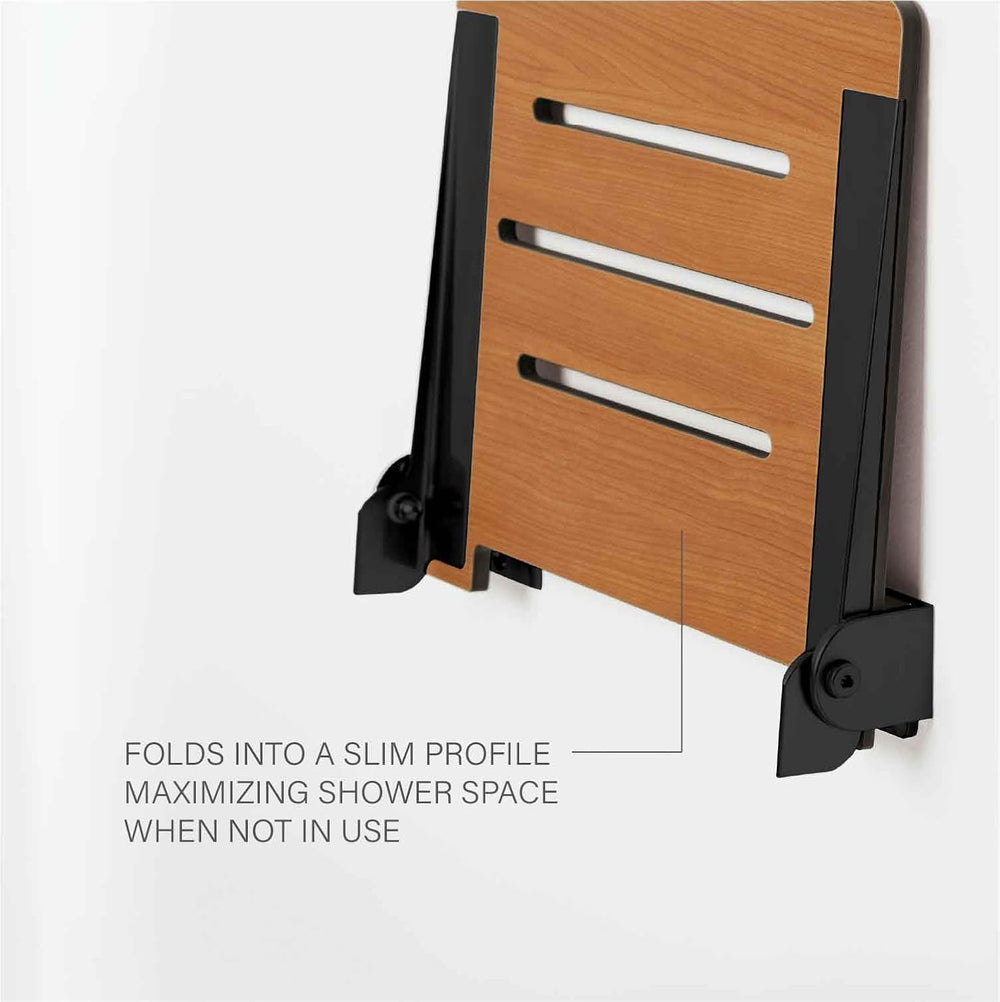 Seachrome 18 inch Silhouette Slimline Folding Wall Mount Shower Bench Seat, T...