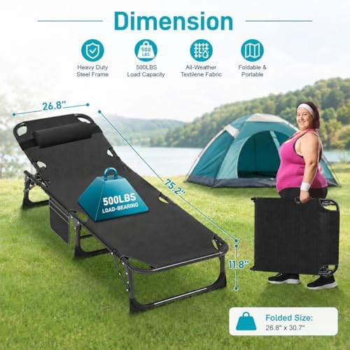 ABORON Lounge Chair, 5-Position Padded Folding Chaise Lounge