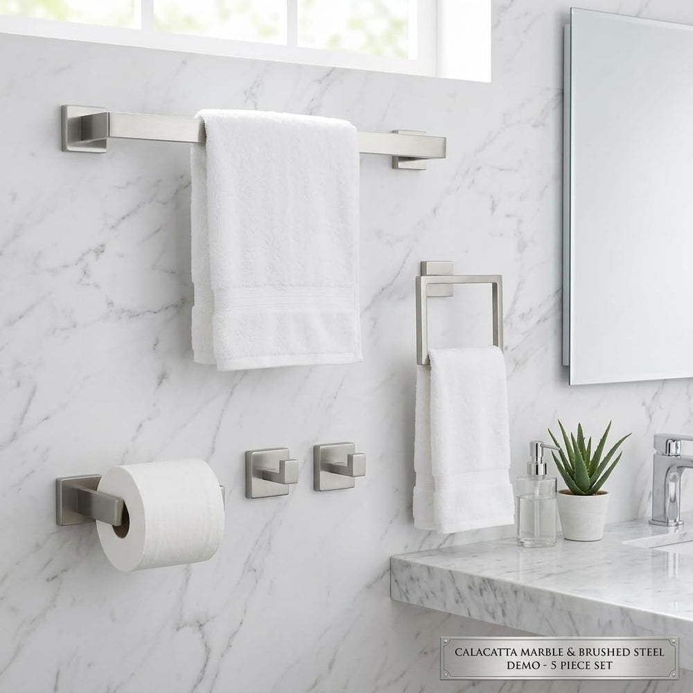 5-Piece Bathroom Hardware Set, 23.6 in Towel Bar, Brushed Nickel