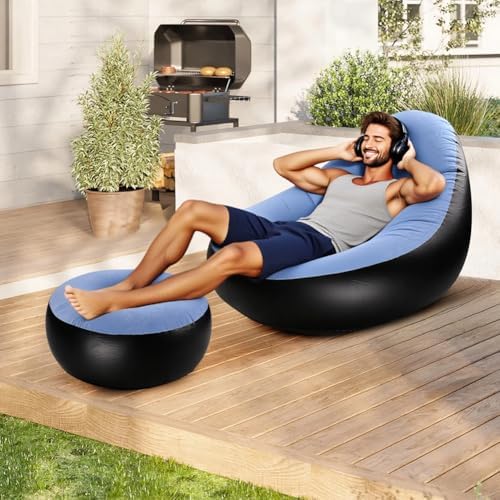 Inflatable Lounge Chair for Adults, Portable Folding Inflatable Blow Up Couch...