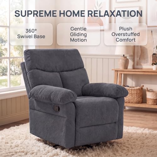 Manual 360° Swivel Rocker Recliner Chair for Living Room, Dark Gray