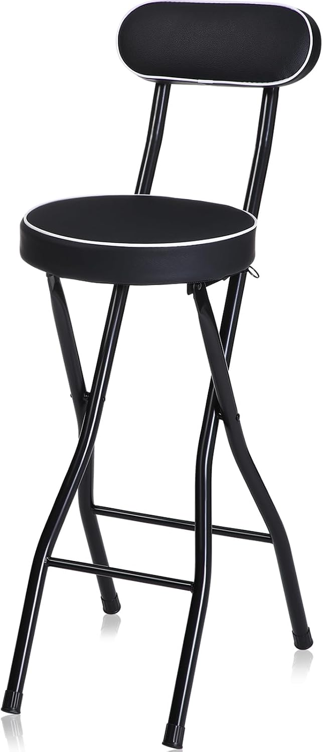 Thyle 1 Pcs 27.5 Inch Folding Bar Stool with Backrest, Cushioned Seat