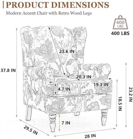 Wingback Chair with Arms for Living Room (Floral Bird, A)