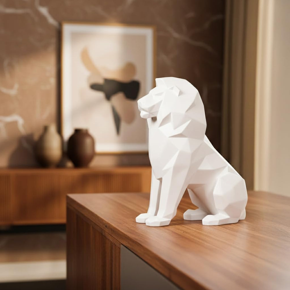 Artarium White Lion Statue, 7.7 Inch Geometric Lion Figurine, Handmade Resin ...