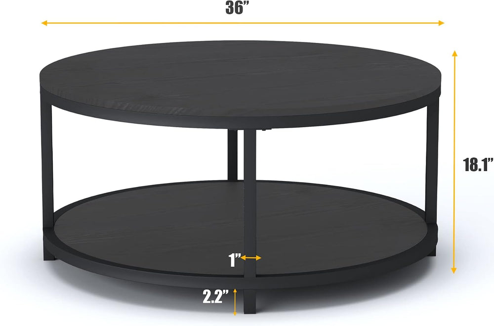 NSdirect Round Coffee Table, 36" Rustic Wooden Surface Top & Sturdy ...