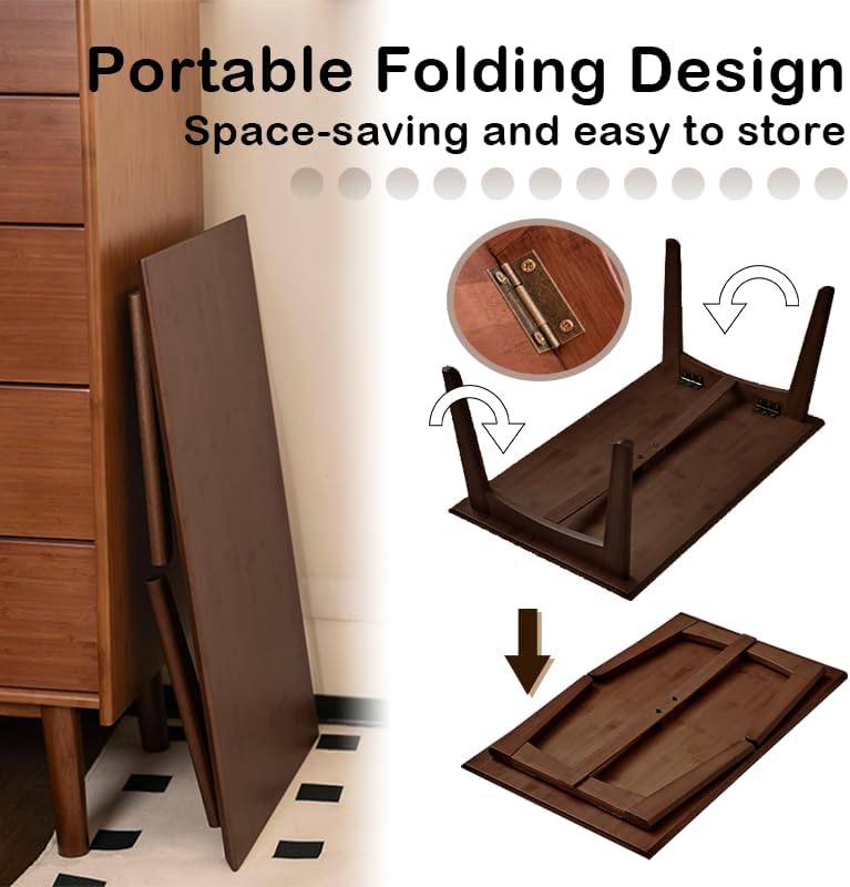 Bamboo Folding Coffee Table, Japanese Low Desk, No Assembly Portable Furnitur...