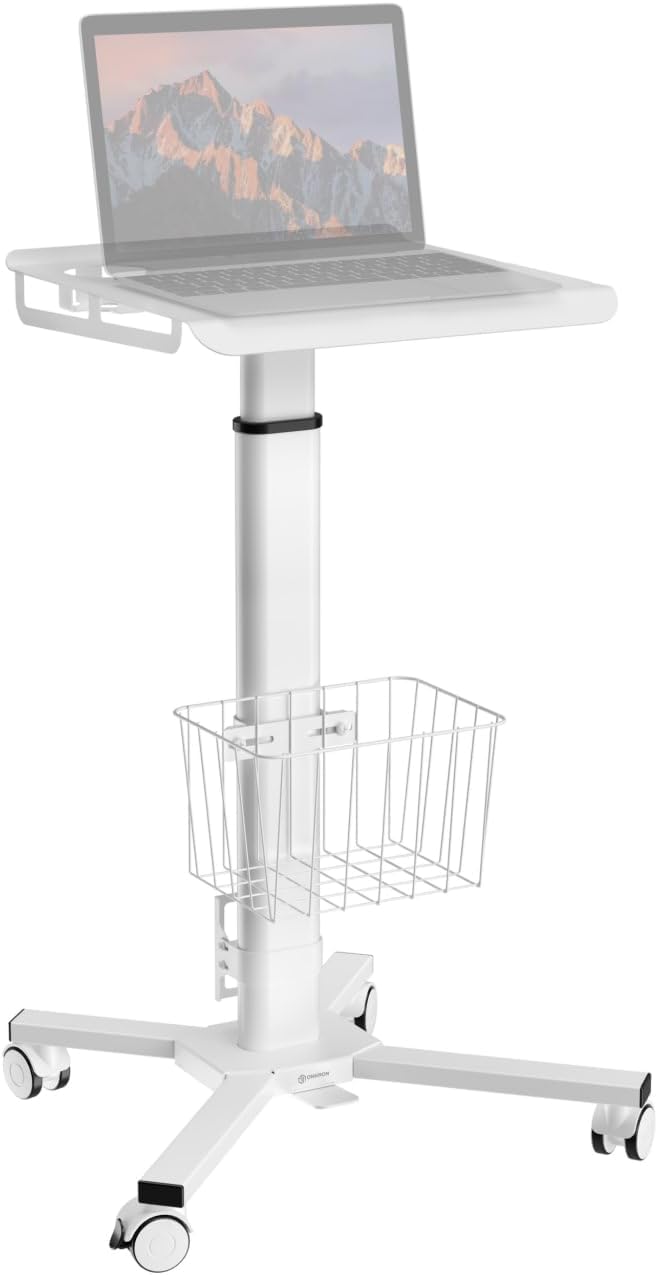 ONKRON Laptop Cart on Wheels, max 17.6 lbs, Portable Workstation, White