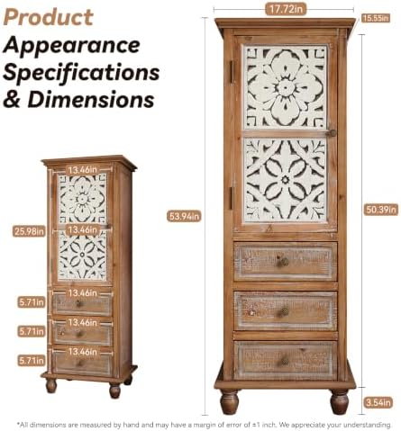 LKTART Solid Wood Tall Accent StorageCabinet,Narrow Carved Sideboard Buffet