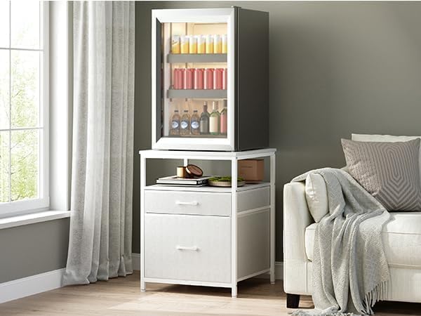 Herture Mini Fridge Stand with 3 Storage, Small Refrigerator Stand for Dorm